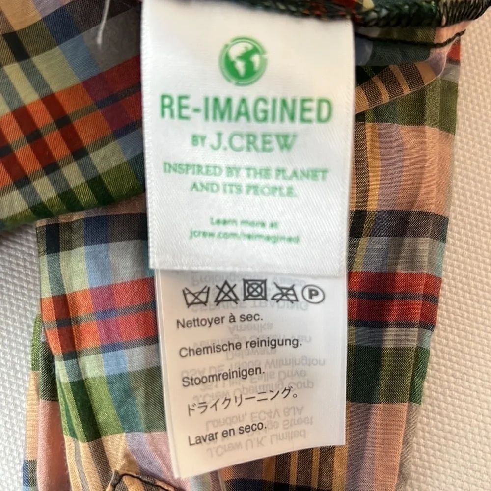 J. Crew Re-imagined Silk Blend Button Down Plaid Top Sz XS NWT